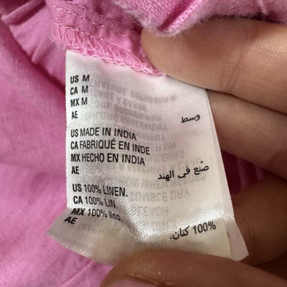 Charter Club Luxury Linen Pants M Pink Wide Leg Elastic Drawstring Waist - Picture 9 of 13